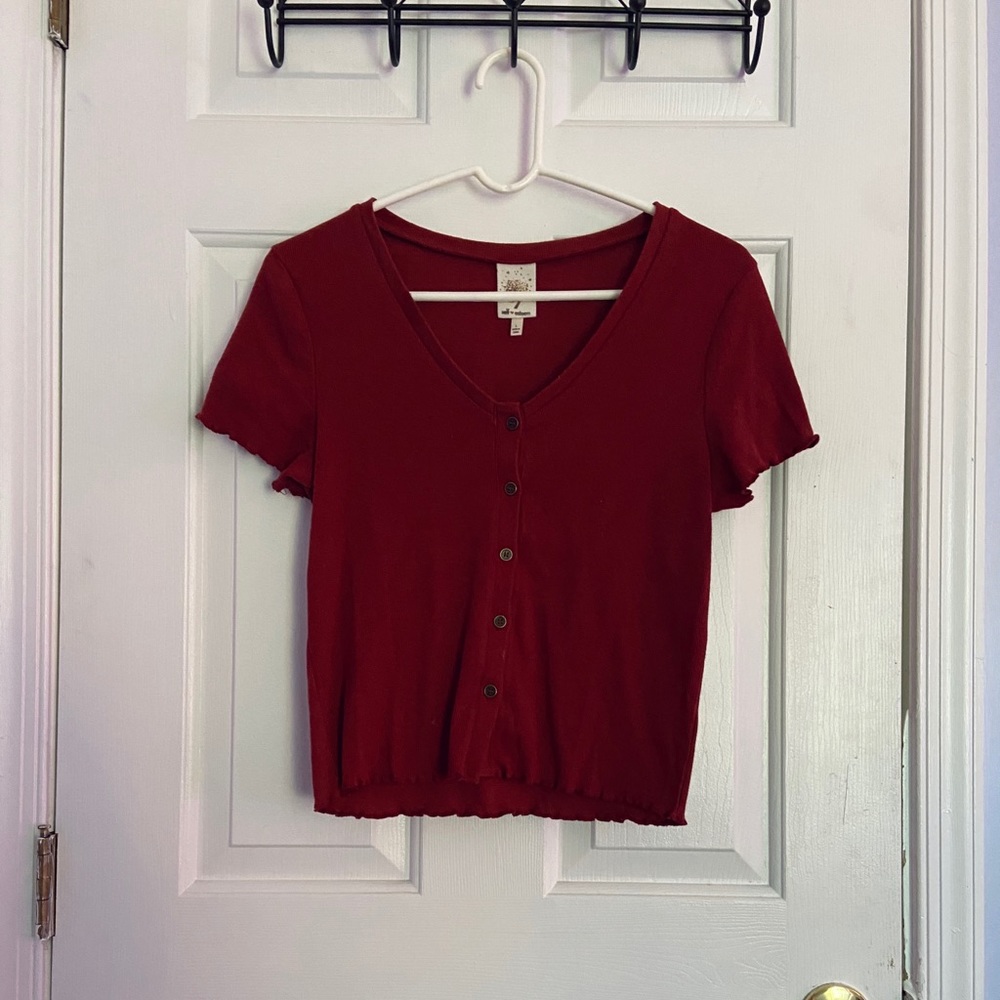 Wine Red Buttoned Top